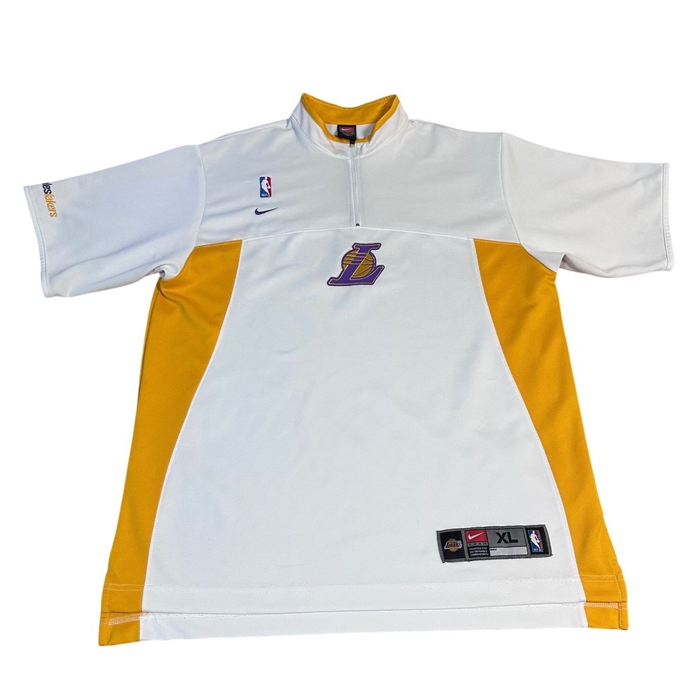 Nike Los Angeles Lakers Vintage NBA Warm Up Jersey XL White Gold Quarter Zip